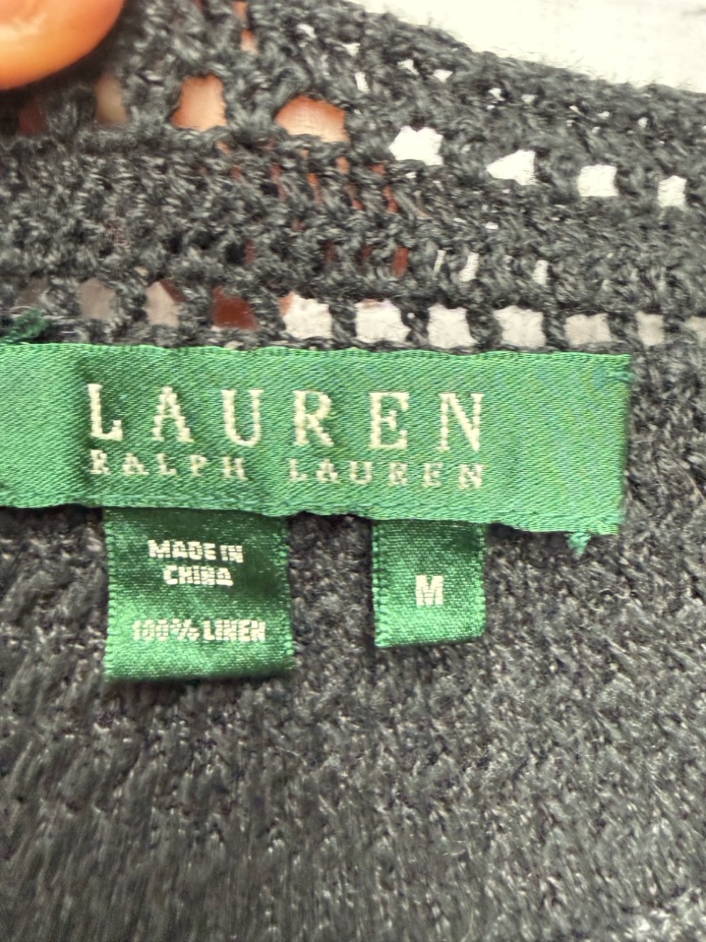Lauren Ralph Lauren Crochet Linen Tank Top Black M Coastal Boho - Picture 4 of 7